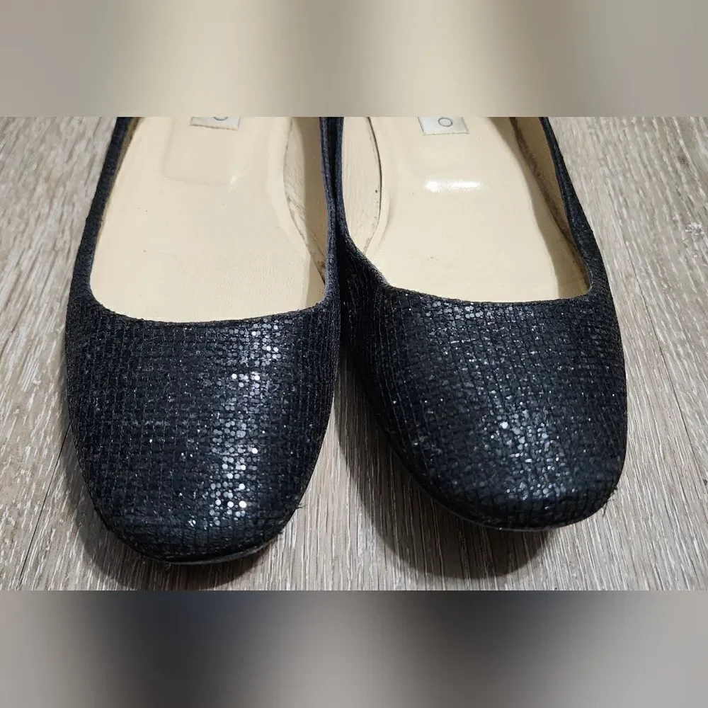 Jimmy Choo Black Sequin Round Toe Flat sz 39